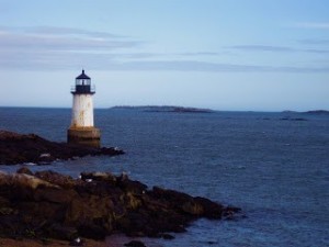 Salem Lighthouse on rocky coast