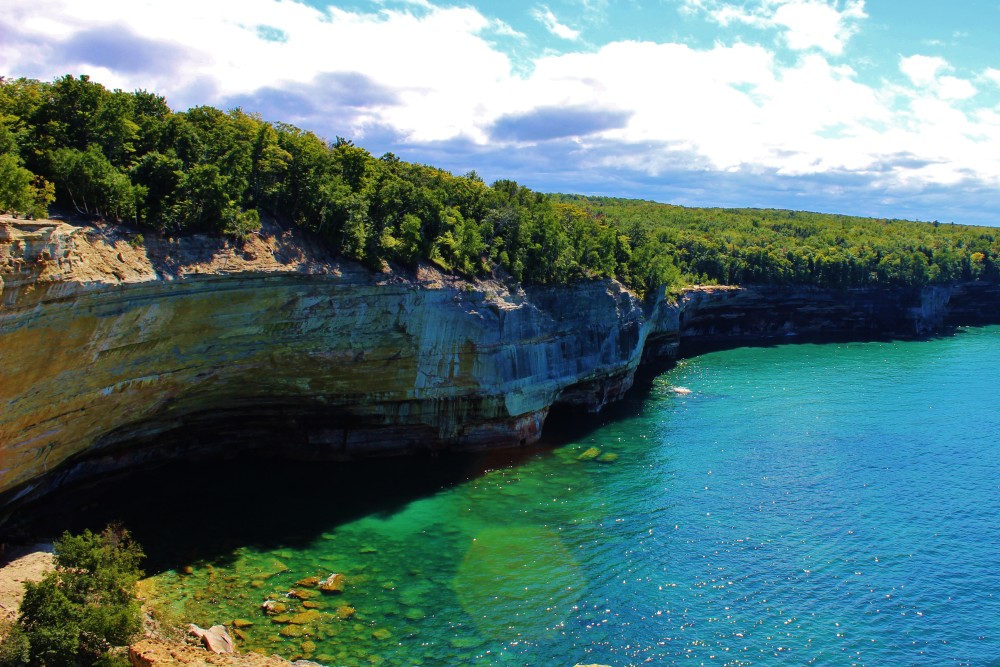 View of pictured rocks from Chapel Loop, Pictured Rocks, Michigan Upper Peninsula