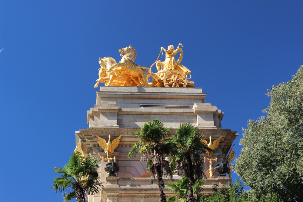 Golden charriott on top of fountain in Parc de la Ciuteadella Barcelona, Spain