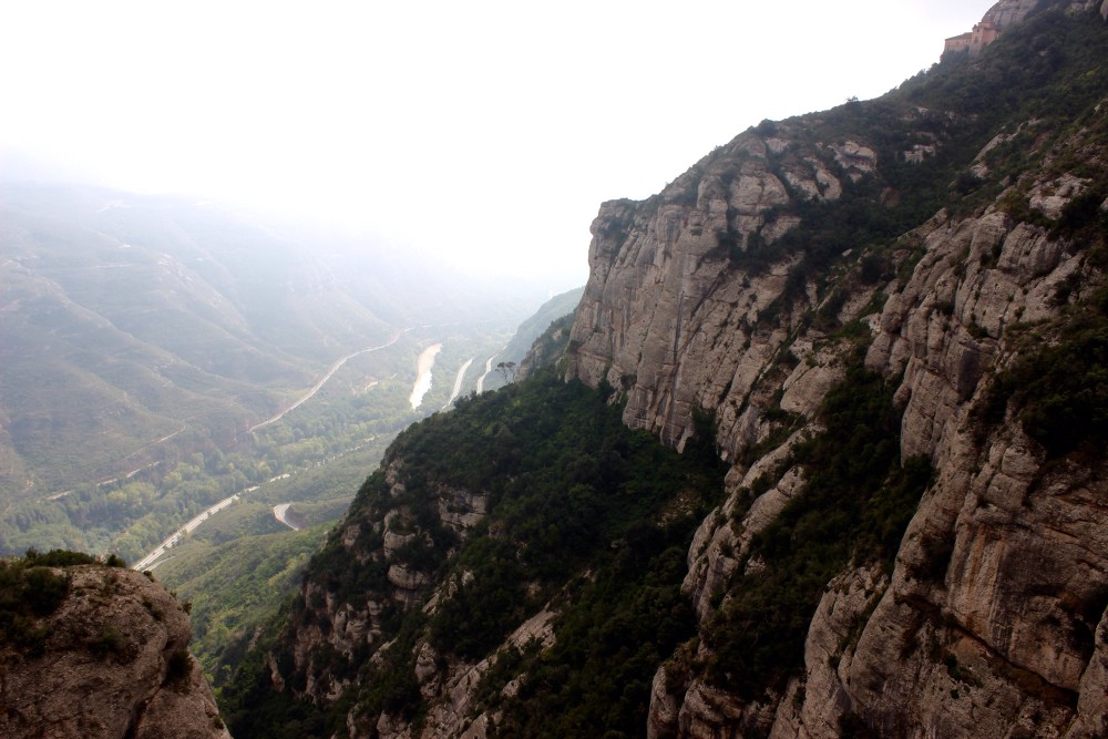 View of a foggy day from the top of Montserrat in Spain