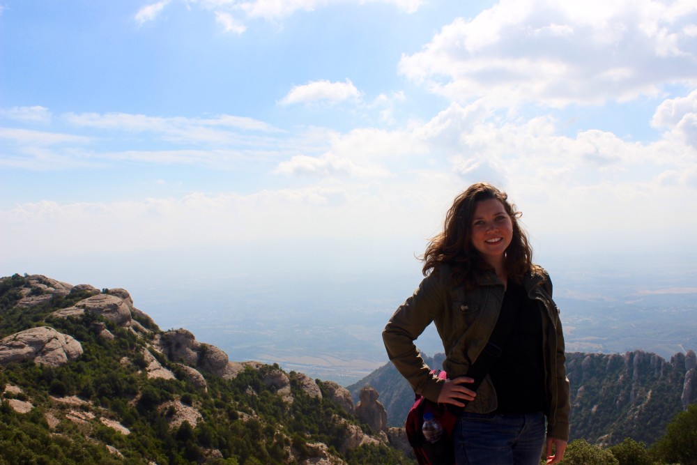 On the peak of Montserrat on a beautiful day with blue skies