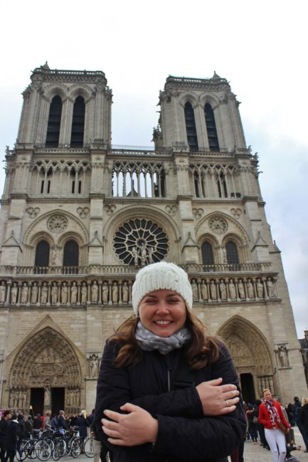 Outside of Notre Dame Cathedral in Paris on a chilly fall morning