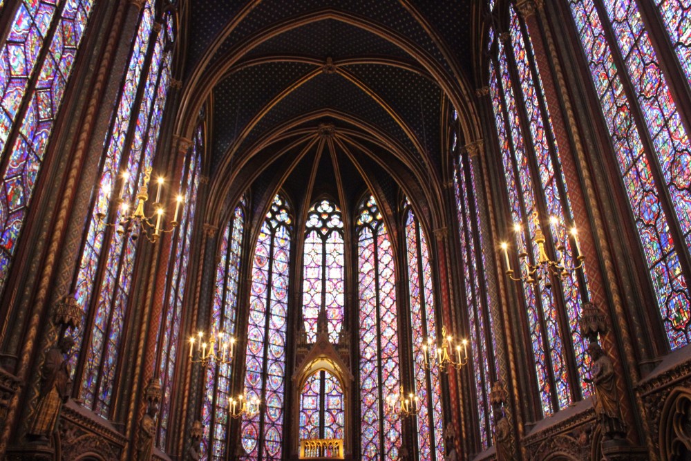 Amazing and colorful stained glass windows of Saint-Chapelle in Paris, France