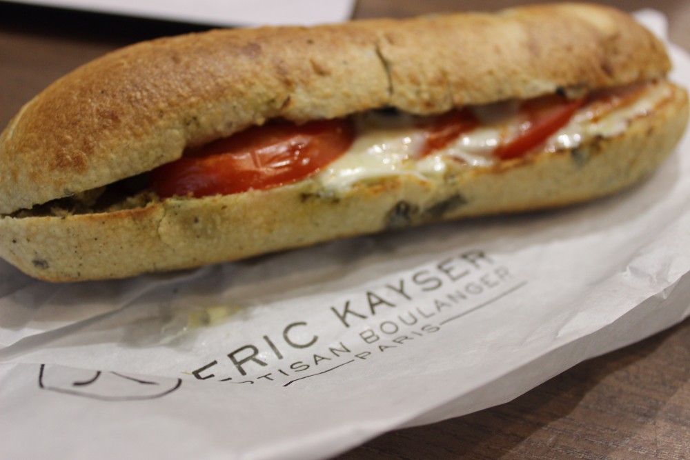 Toasted tomato and cheese baguette from Eric Kayser in Paris, France