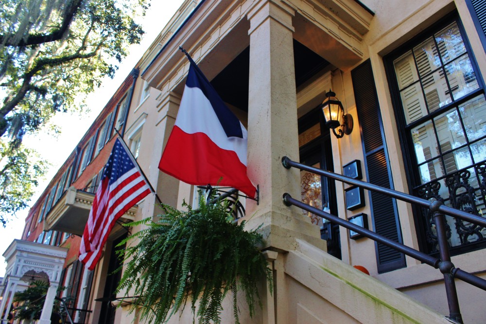 Savannah, GA. Old home with both the american and french flag
