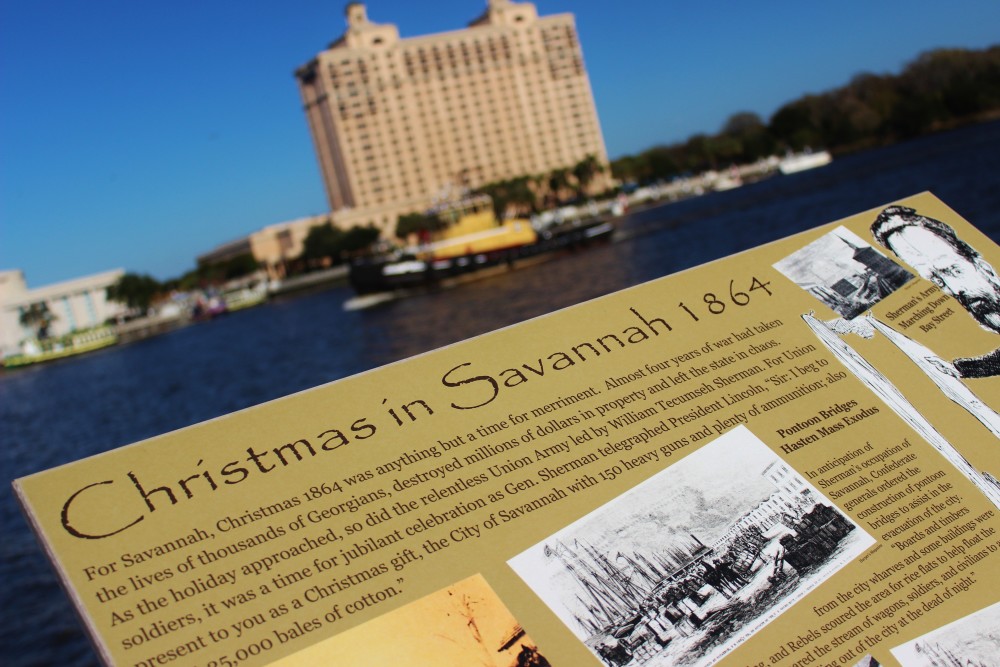 Savannah River Walk. Display detailing the events of Christmas in Savannah in 1864