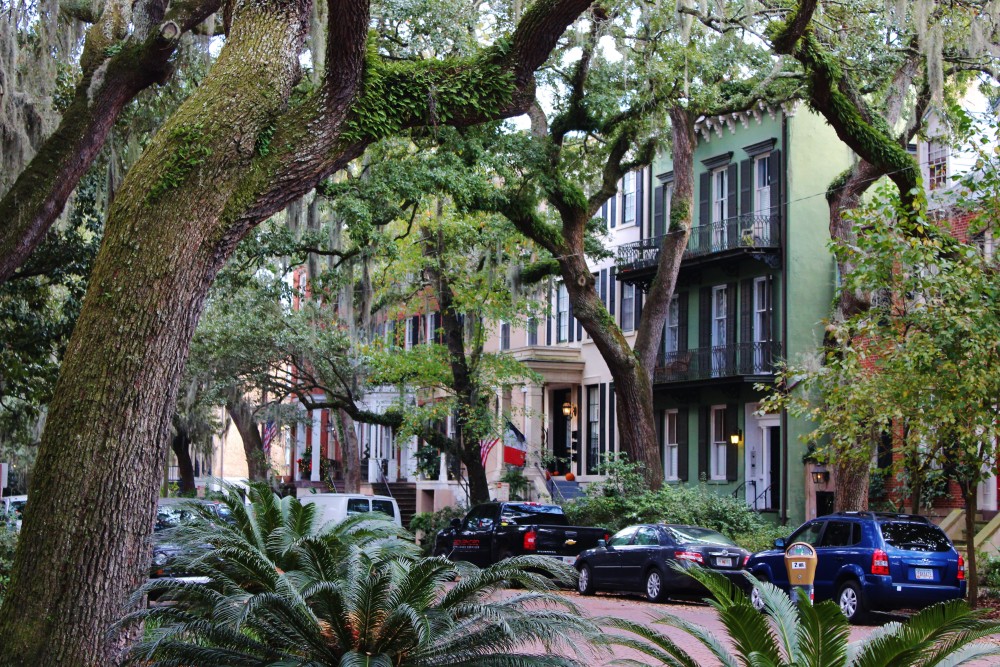 Savannah, GA. Beautiful homes along a tree lined street