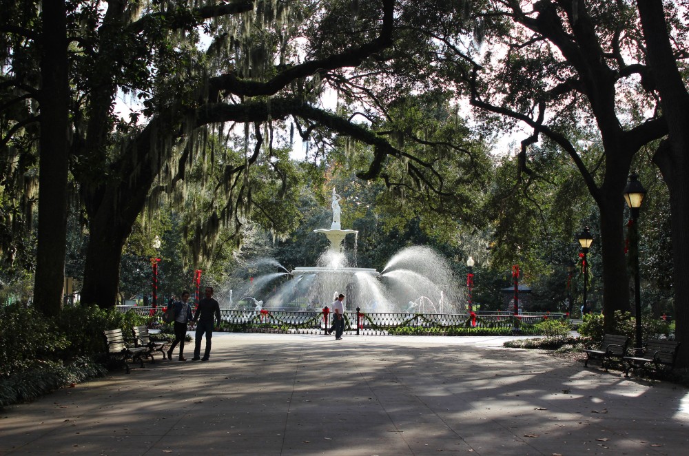 Forsyth Park. Large fountain at the end of a tree lined path