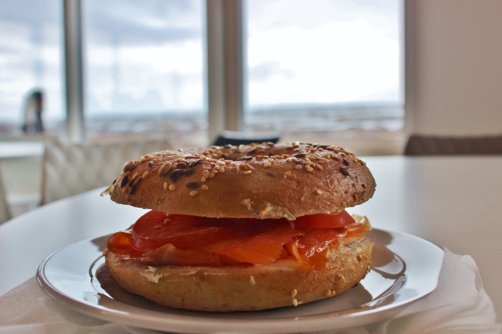 delicious Salmon bagel at the Gullfoss cafe during the golden circle tour