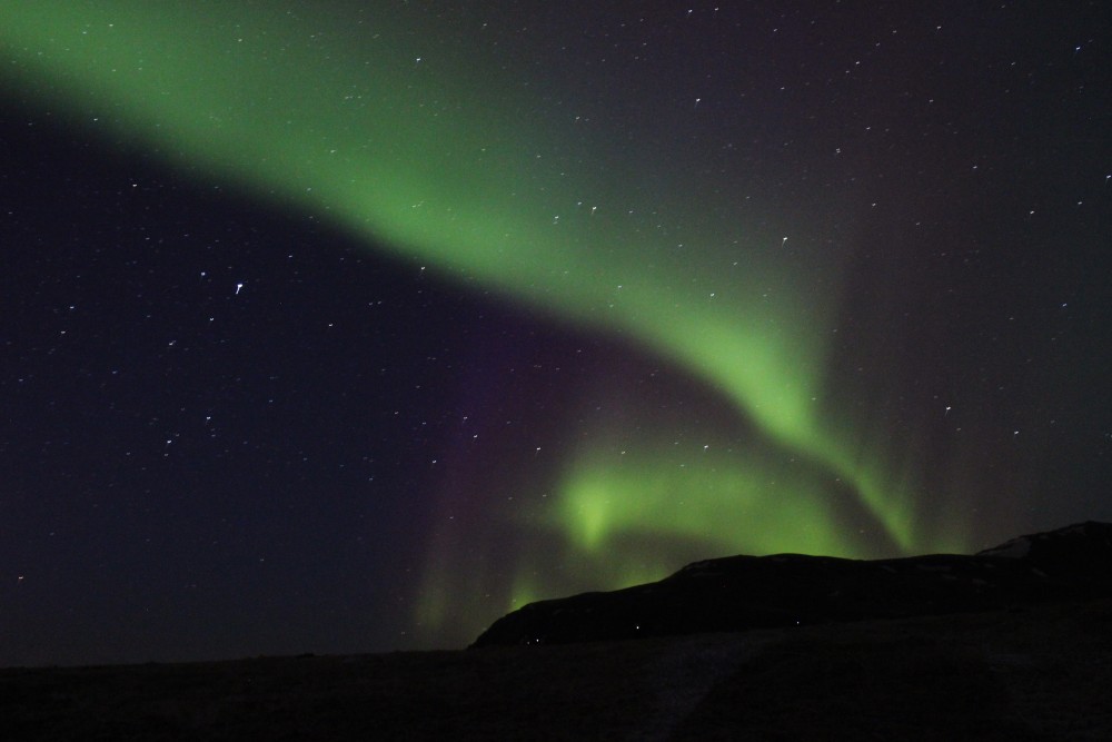 Northern Lights with dancing green aurora