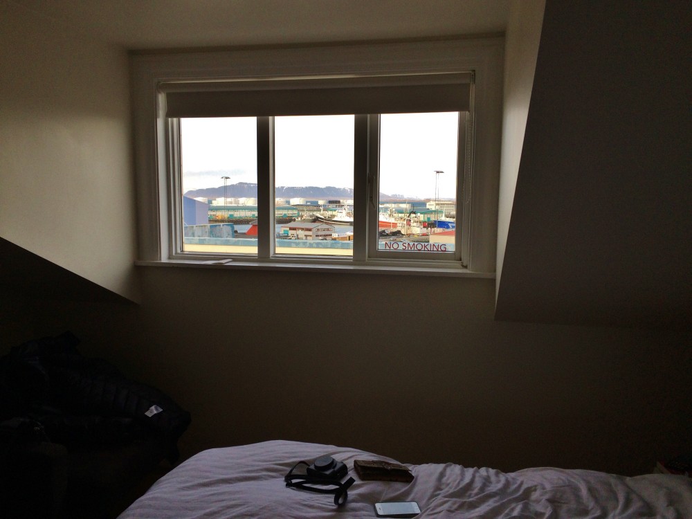 Reykjavik Downtown Hostel, bedroom overlooking harbor