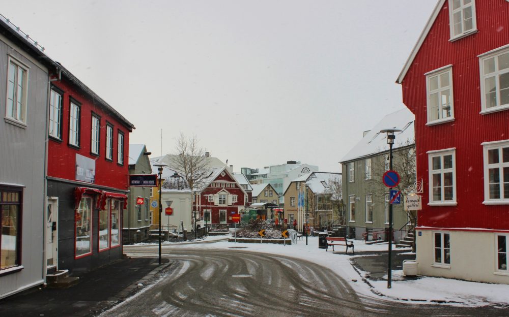 Snow in downtown Reykjavik