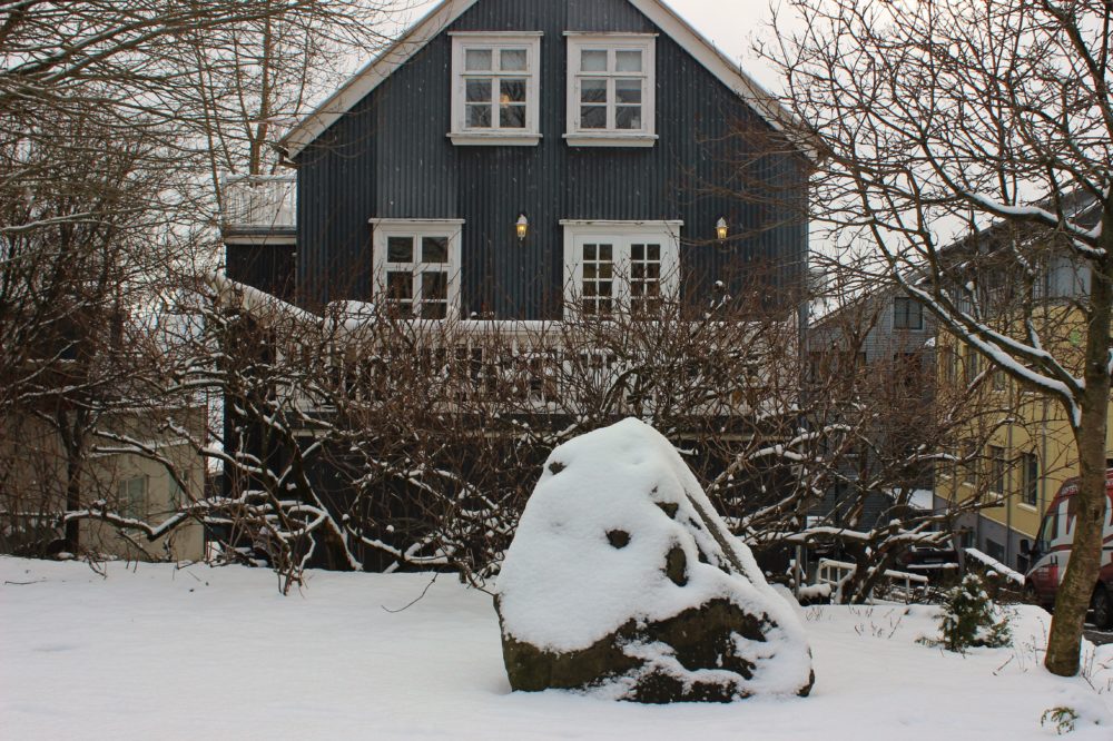 Elf House covered in snow in Reykjavik