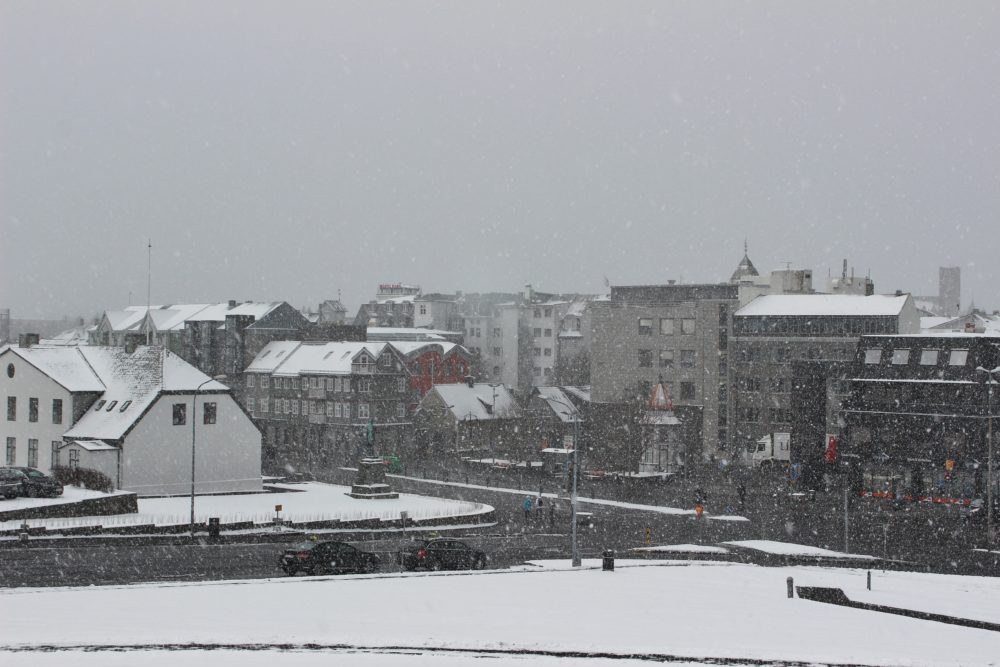View of Reykjavik in the snow