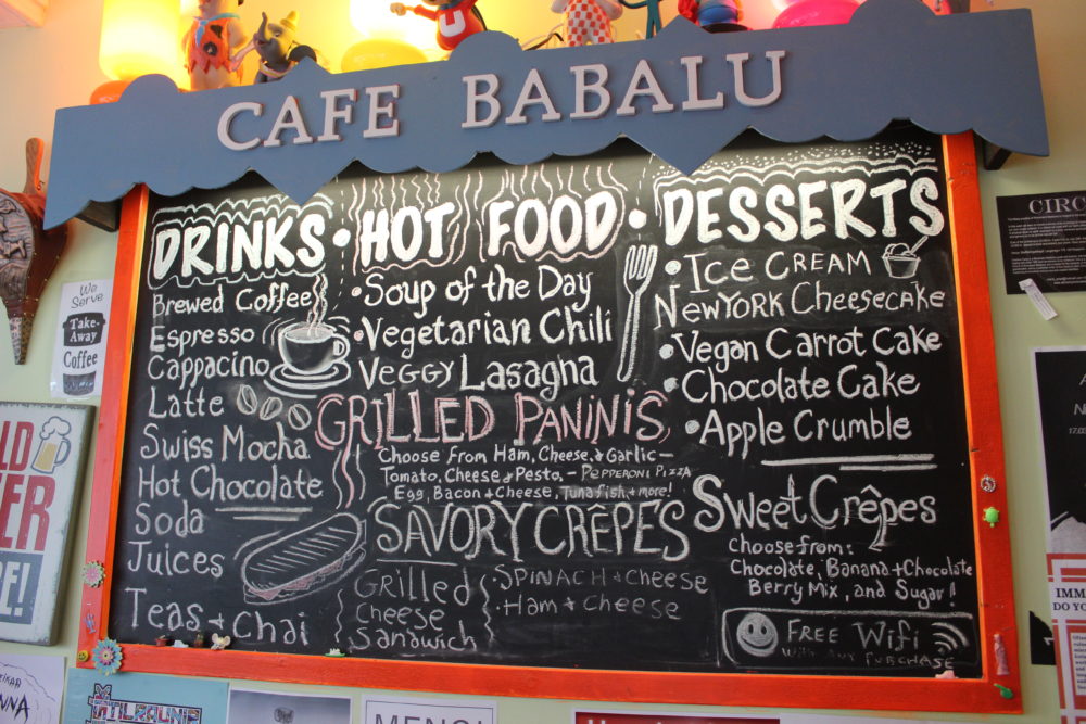 Cafe Babalu menu on a chalk board