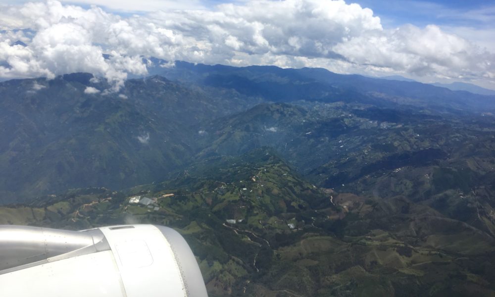 views of andes mountains from airplane window